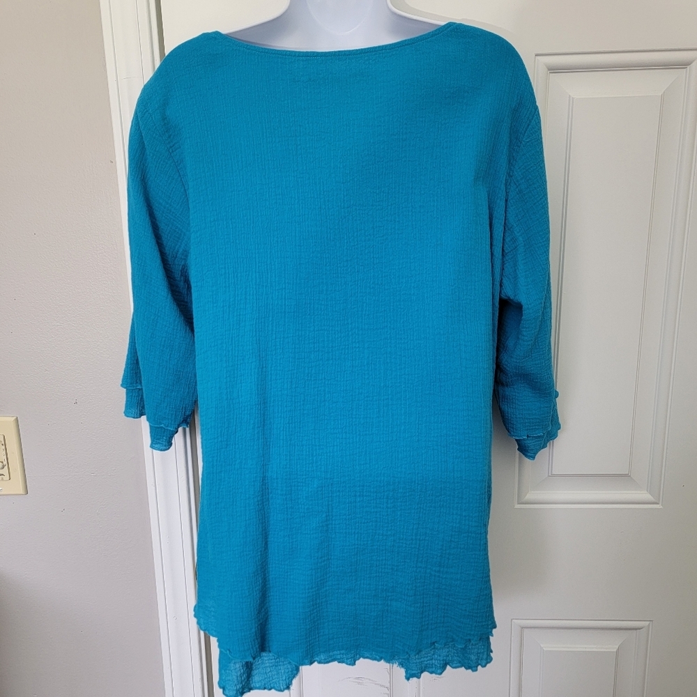 Soft Surroundings Siesta Key Layered Tunic Bright Blue Lettuce Hem Large - Picture 5 of 10